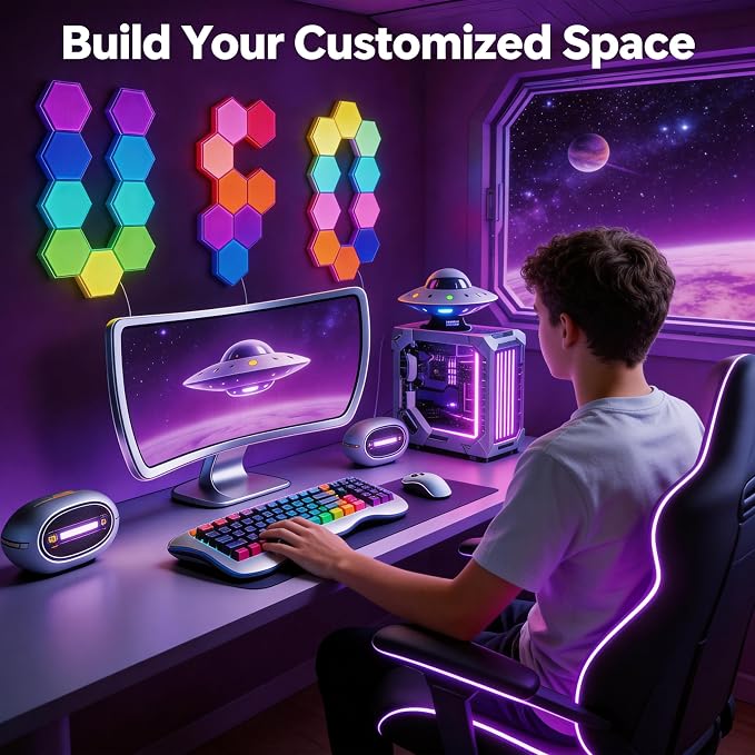 NIUCOO 20 Pack Hexagon LED Light Wall Panels – RGB Smart Gaming Light with App, Remote and Music Sync, Modular Gaming Wall Decor for Bedroom, Game and Living Room - Image 3
