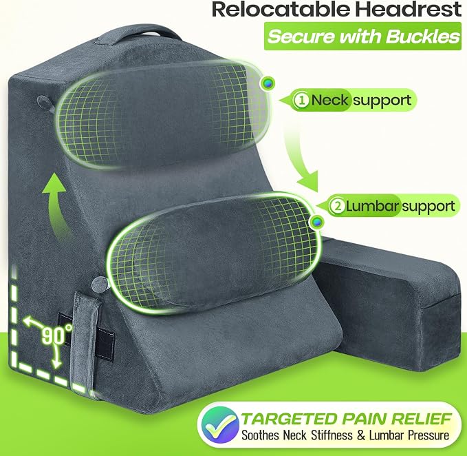21 INCH Reading Pillow for Adults, Back Pillow for Bed Sitting Up, Backrest Pillow for Sitting in Bed, Detachable Arms with Built-in Cup & Phone Caddy (Dark Gray, 21 INCH) - Image 4