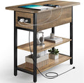 Yoobure End Table with Charging Station, Flip Top Side Table with USB Ports and Outlets, Sofa Couch Table Bedside Table for Living Room Bedroom, Narrow Nightstand with Storage Shelves for Small Space by Yoobure