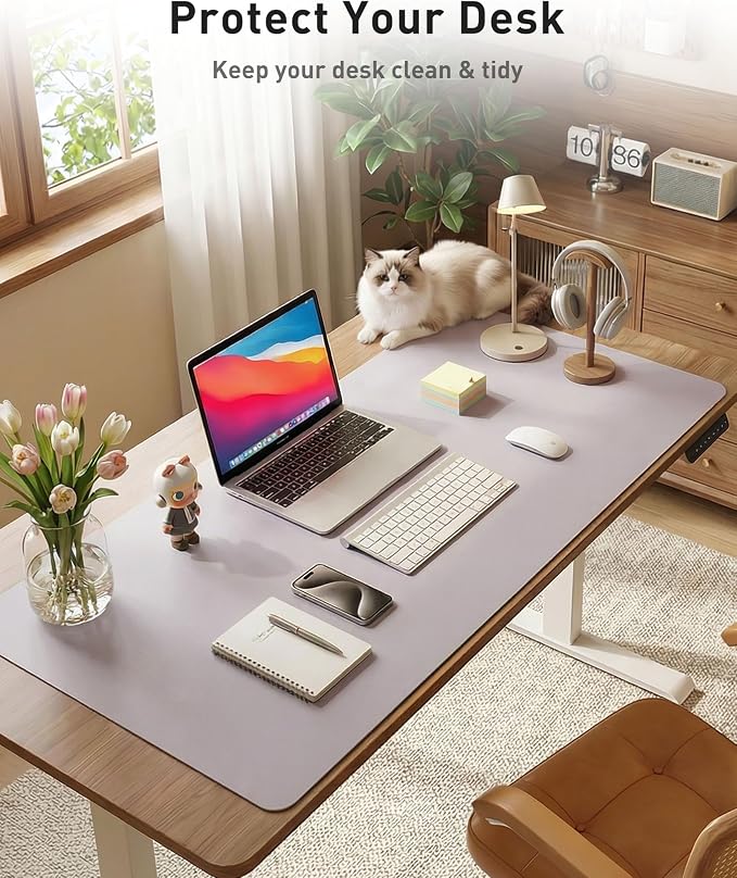 Aothia Faux Leather Desk Mat - Large Mouse Pad, Non-Slip PU Leather Blotter, Waterproof Writing Surface for Office and Home (Smoky Lavender, 42" x 17") - Image 3