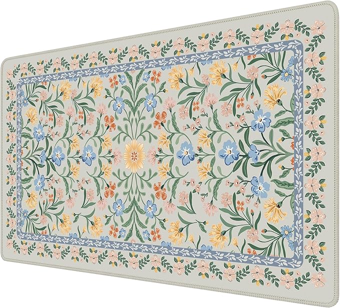 iCasso Aesthetic Flower Mouse Pad,23.6x13.7in, Green Floral | Desk Pad Mat, Desk Matt for Desktop Anti-Slip Mousepad with Stitched Edges for Laptop Computer Keyboard by iCasso