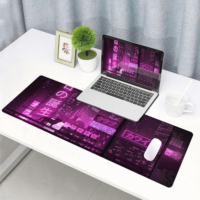 Gaming Mouse Pad, Large Anime Mouse Pads for Desk, Non-Slip Rubber Base Mousepad, Keyboard Mouse Mat Desk Pad with Stitched Edges, 31.5x11.8 inch - Image 6