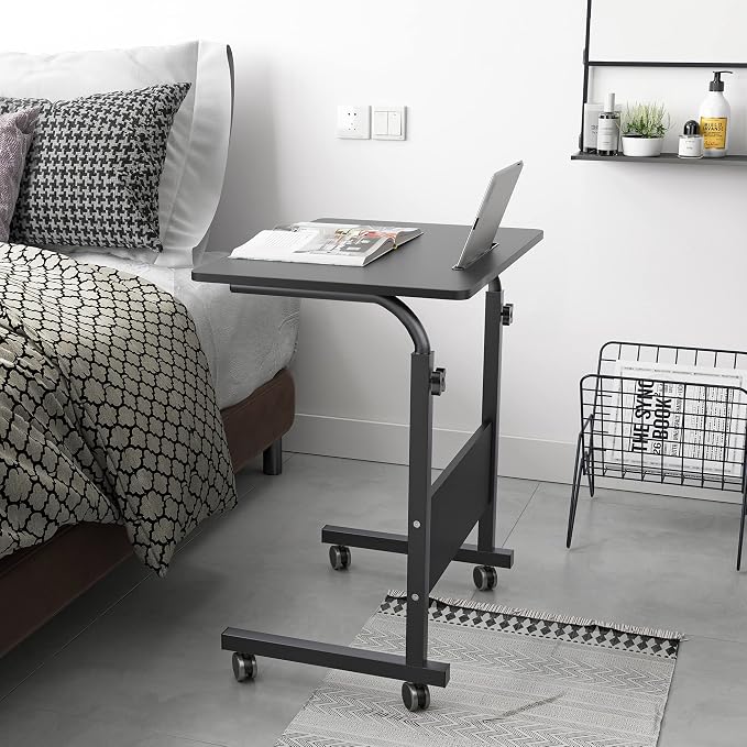 DlandHome 23.6 Inches Rolling Desk with Wheels Adjustable Height, Black - Image 2