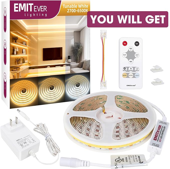 EMITEVER COB Strip Light Kit Tunable White 2700K-6500K,16.4ft 3040LEDs - Image 9