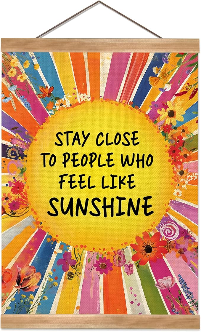 ZTGDA Inspirational Wall Art Posters,Sunshine Quote Canvas Print with Wooden Hanger,Rainbow Floral Boho Wall Decor,Positive Poster for Office,Teen Girls Room,Classroom,Nursery 12x16inch by Unknown
