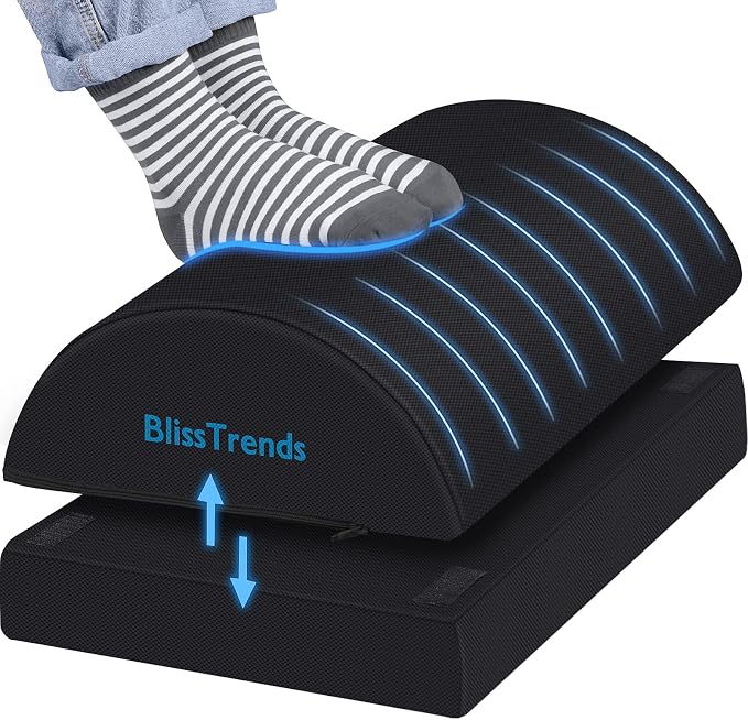 BlissTrends Foot Rest Under Desk, Foot Stool with 2 Adjustable Heights | Comfortable Footrest with Washable Cover for Car,Home and Office to Relieve Back,Lumbar,Knee Pain(Large, Black) by BlissTrends