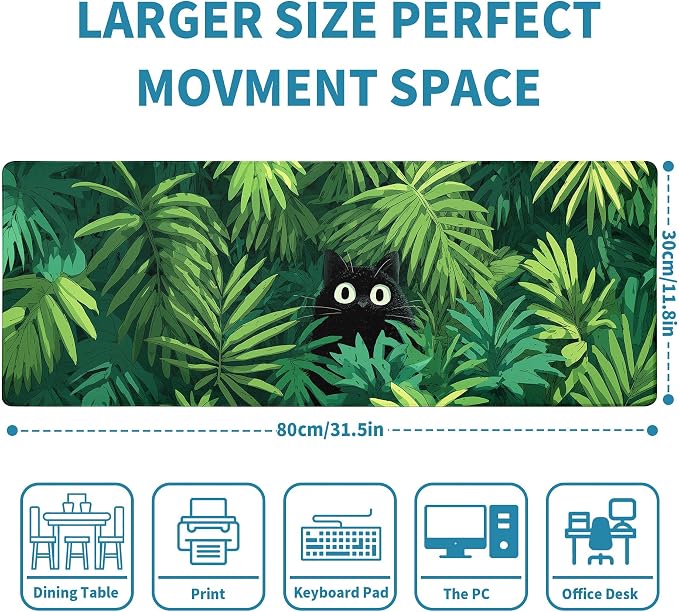 Cute Black Cat Mouse Pad Desk Mat XL Extended Large Gaming Desk Pad Mousepad, Oil Painting Art Floret Computer Laptop Keyboard and Mouse Mat, Desktop Protector Mat for Office and Home 31.5x11.8 in - Image 2