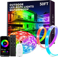 KSIPZE 50ft Outdoor led Strip Lights Waterproof IP68, RGB Outdoor led Lights with Button & Bluetooth App Control, Music Sync, Timer, Exterior Led Rope Lights for Decor Balcony, Roof, Garden, Pool by KSIPZE