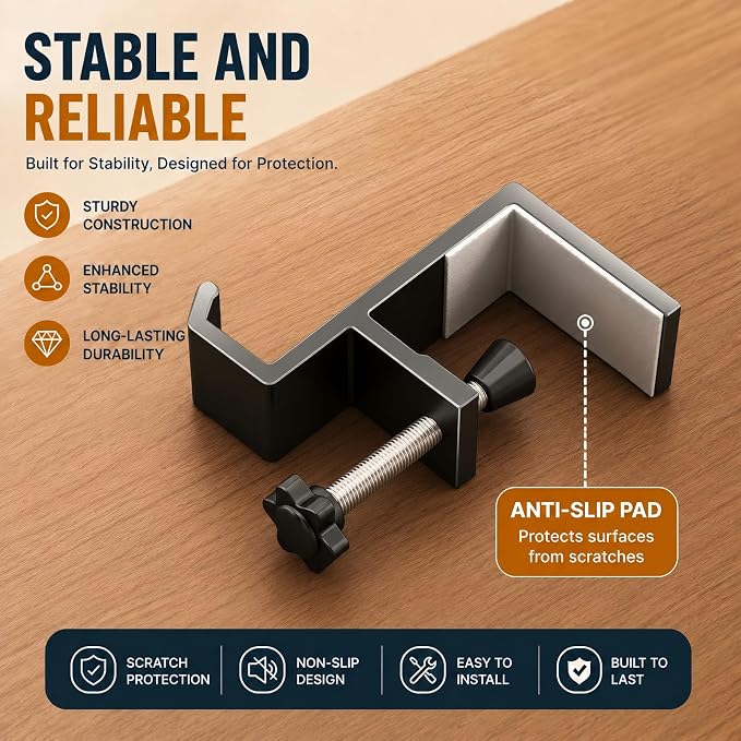 JAKO Headphone Stand - Aluminum Alloy Headphone Holder, Under Headset Stand for Desk Fit for PC Gaming Headset Hanger Hook Suitable for Office, Computer, Student Class Desk, Handmade Creator Table - Image 8