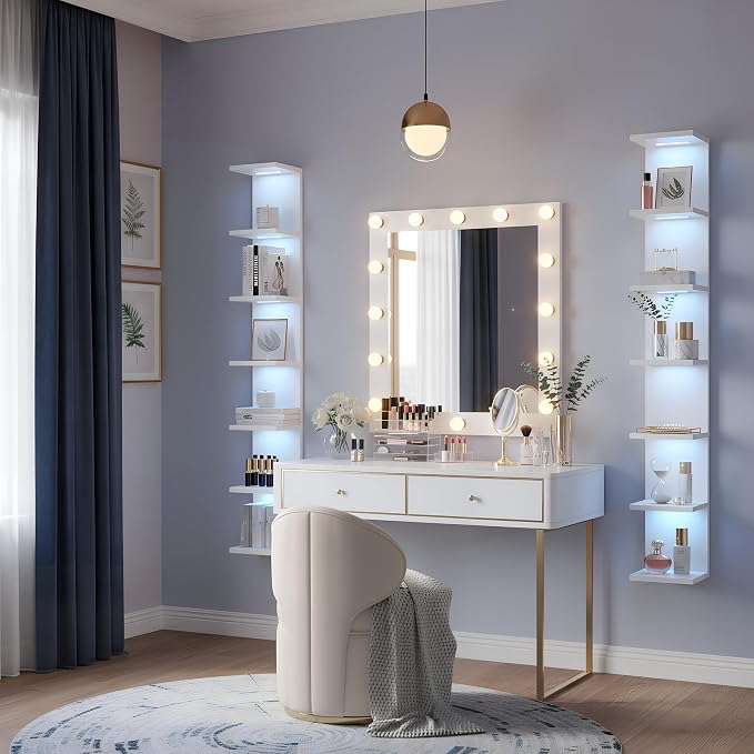 VIWODS 7 Tier Wall Shelf with Lights, White - Image 2