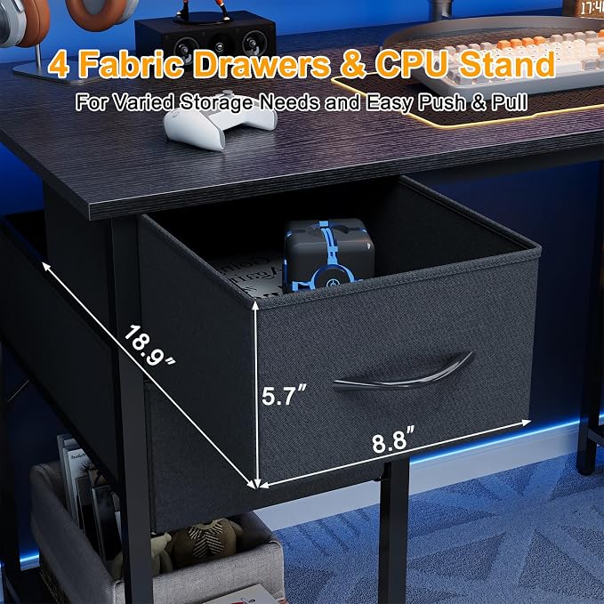 Grandder Computer Desk with 4 Drawers, 47 Inch Office Desk with Storage, Gaming Desk with CPU Shelves, Writing Desk Work Desk for Home Office, Study, Bedroom, Work from Home, Black - Image 5