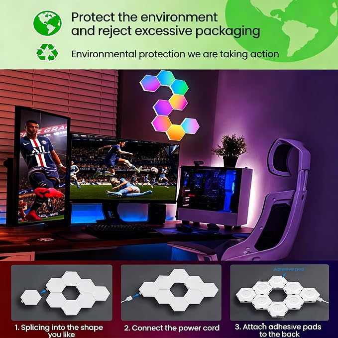 NIUCOO 20 Pack Hexagon LED Light Wall Panels – RGB Smart Gaming Light with App, Remote and Music Sync, Modular Gaming Wall Decor for Bedroom, Game and Living Room - Image 4