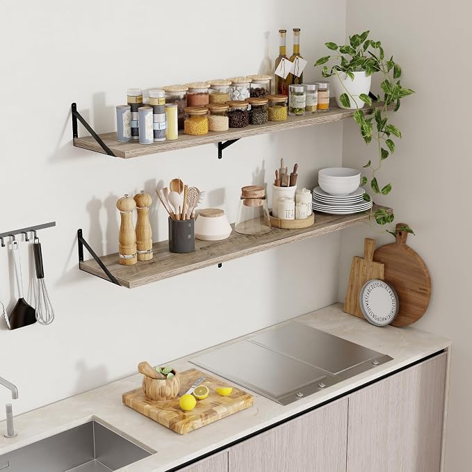 Axeman 12 Inch Deep Floating Shelves for Wall - 55 Inch Wide x 12 Inch Deep Wall Shelves Set of 2 - Rustic Grey Wood Floating Shelves for Living Room - Image 2