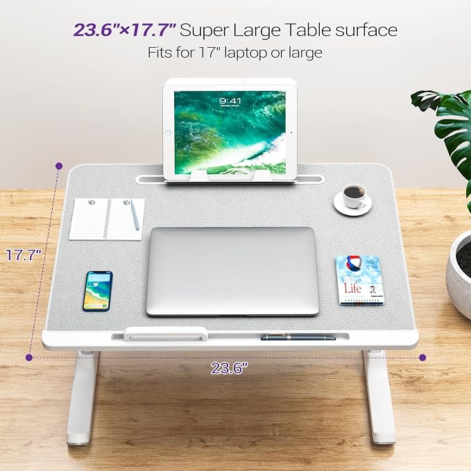 NEARPOW XXL Bed Table Tray, Adjustable Laptop Lap Desk for Couch, Black - Image 4