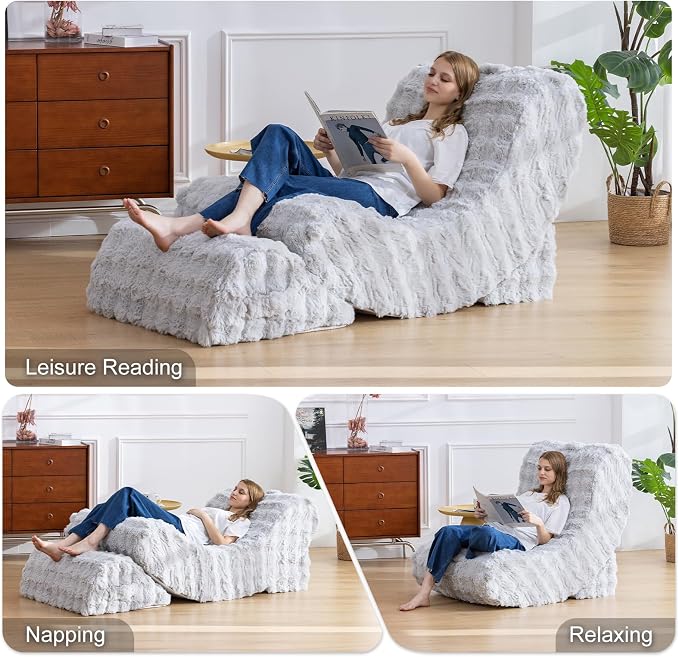 Quiet Rocking Chair, 3-in-1 Adjustable Boneless Floor Recliner for Adults | Zero Gravity Comfort as a Rocker, Chaise Lounger or Floor Seat, with Faux Fur Washable Cover for Reading, Nursing or Gaming - Image 7