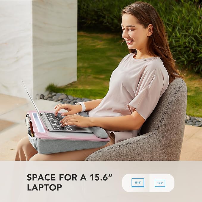 HUANUO Laptop Lap Desk with Cushion, Fit up to 15.6" Laptop, Pink - Image 2