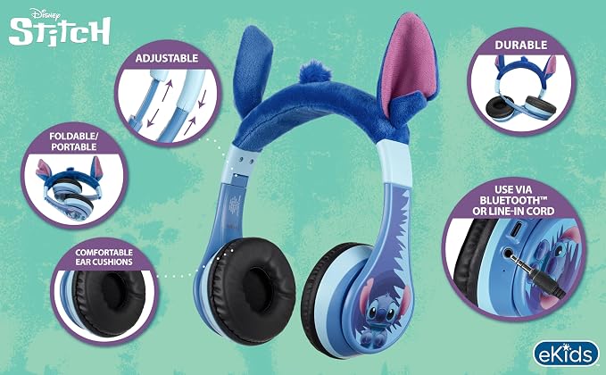 Disney Stitch Bluetooth Headphones for Kids, Wireless Headphones for School - Image 3