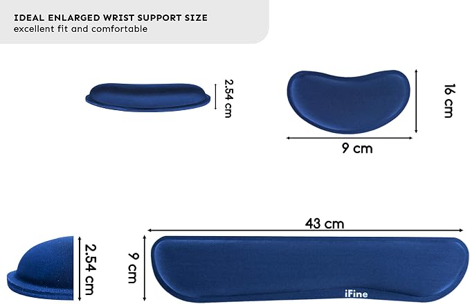 iFine Upgrade Enlarged Memory Foam Set Keyboard & Mouse Wrist Rest Pad Cushion Support for Computer, Laptop, Mac, Durable and Comfortable For Office or Home– Pain Relief Stress-free Typing (Navy Blue) - Image 3