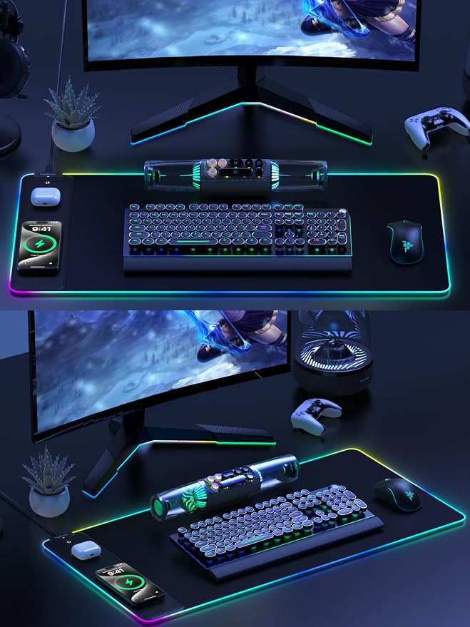 Wireless Charging RGB Gaming Mouse Pad, Desk Pad for MacBook, PC, Laptop | 31.5"x15.75" XXL Large Desk Mat, Waterproof Mousepad with 4 Light Modes & 11 RGB Colors, Ultra-Smooth Surface, Non-Slip Base - Image 9