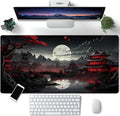 Japanese Desk Mat Riverside Full Moon Desk Pad Black Red Large Mouse Pad Gaming Mousepad Extended XXL Keyboard Pad 31.5 x 15.7 in Laptop Computer Mouse Keyboard Mat for Office Desk Decor by CYZFF