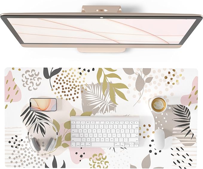 QiyI PU Leather Large Mouse Pad, Office Decor, 31.5" x 15.7", Tropical | Desk Décor Accessories, Extended Size, Waterproof & Easy to Clean, Smooth Surface, Non Slip Desk Organization by QIYI