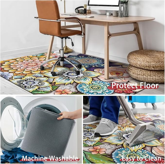 Office Chair Mat for Hardwood & Tile Floor,Boho Floral 36"x48" Computer Chair Mat for Rolling Chairs Carpet,Under Desk Non Slip Gaming Rug,Low-Pile Rubber Backing Large Protector Mat(Mandala) - Image 6