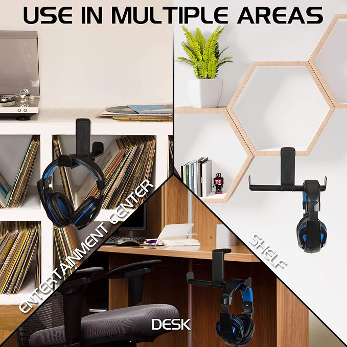 ENHANCE PC Gaming Dual Headphone Stand - Clip-On Desk Headphone Holder with Adjustable 360 Rotation, Under Desk Headset Holder, Universal Fit, & Double Cable Loops Organizer with Silicone Pads - Image 7