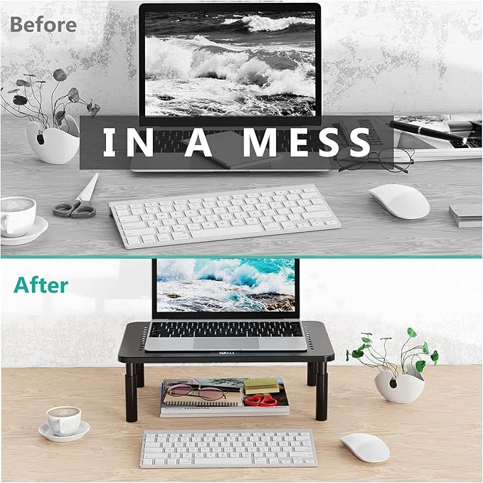 WALI Dual Monitor Stand for Desk, Adjustable Laptop Riser, up to 44 lbs | Monitor Riser Under-Desk Storage, Fits Monitors, Computer, Printers, for Home, Office, School (STT003-2), 2 Pack, Black - Image 6