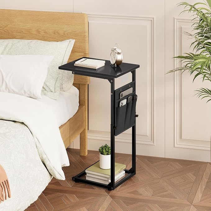 Vagusicc C-Shaped End Table, Small Side Table for Couch, Sofa Table Adjustable Height End Tables Living Room, Bedside Slide Under Couch Table for Sofa, TV Tray Table with Metal Frame for Bedroom,Black - Image 9