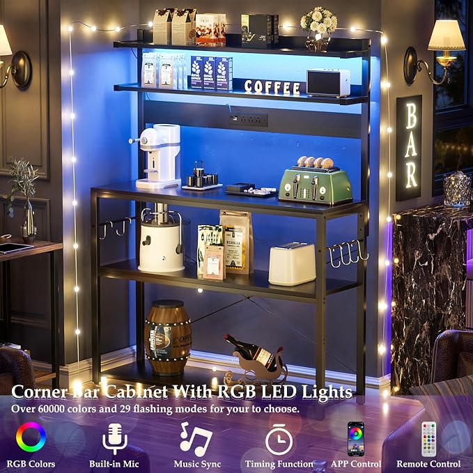 Aheaplus Bakers Rack with Power Outlet & RGB LED, 31.5 In Coffee Bar Table - Image 2