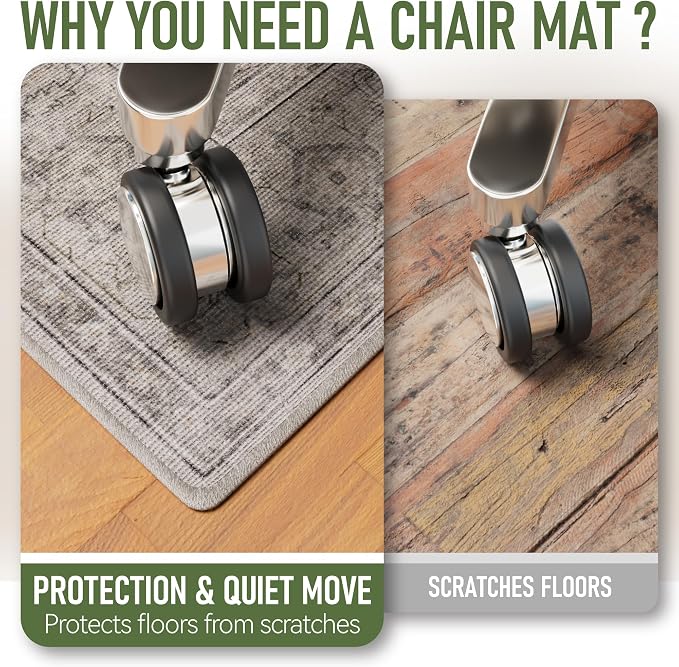 Office Chair Mat for Hardwood 48"x60", Under Desk Chair Mat for Home Office, Anti-Slip Office Rugs for Rolling Chairs, Floor Protector Washable Rugs Beige/Brown - Image 5