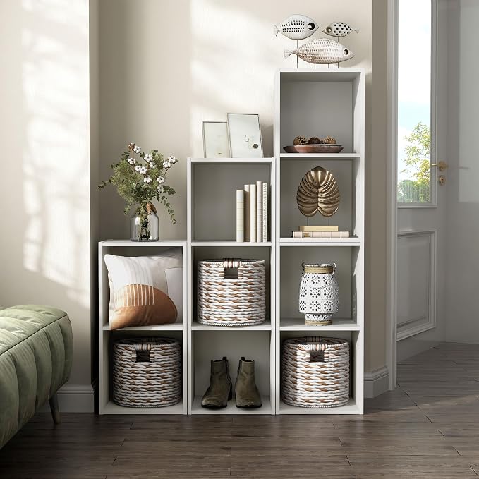 Homes: Inside + Out Apexa 2-Cube Storage Organizer Shelves, Stackable Wood Bookcase Fits Cubby Bins for Organization, Dorm Teen Room Decor & Home Office, White - Image 11