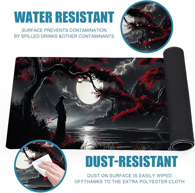 Large Gaming Mouse Pad, Japanese Samurai Desk Mat, XL Extended Big Mousepad with Non-Slip Rubber Base, Keyboard Computer Mat for Gamers, Office &Home, 31.5x11.8in, Red Maple - Image 6