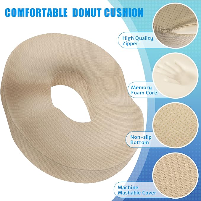 BlissTrends Donut Pillow Seat Cushion, Memory Foam Lifting Cushions | Donut Chair Cushions for Postpartum Pregnancy&Hemorrhoids,Tailbone Pain Relief Cushion for Office&Home Chairs(X-Large, Khaki) - Image 3