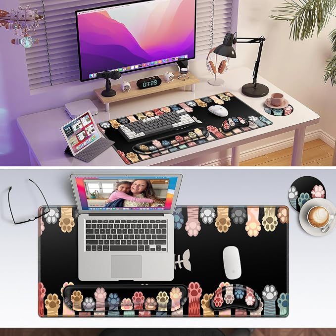 Canjoy Desk Mat with Wrist Rest, Anime Cat Paws Keyboard and Mouse Pad - Image 7