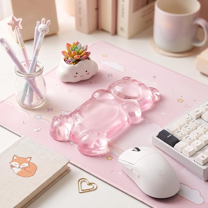 Gel Wrist Rest for Keyboard and Mouse Transparent Pink Bear Elbow Pad Cushion Ergonomic Cute Clear Cool Mouse Wrist Pad Silicone Non-Slip Support for Computer Gaming Home Office Women Hand Pillow - Image 7