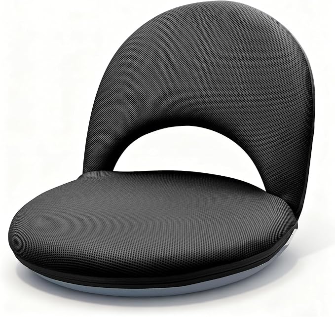 Floor Chair Floor Cushion Folding Padded Gaming Chair Adjustable 5-Position Floor Seat with Back Support for Kids Adult Great for Gaming Reading Meditating (Black) by Ansee