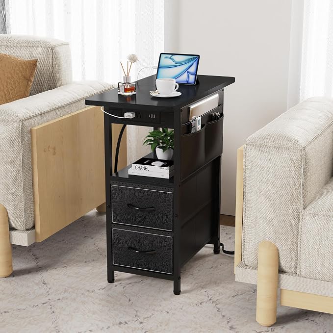 Yenlure Small Side Table with Charging Station, Narrow Nightstand Bedside Tables with Storage Pocket for Living Room Bedroom, Sofa End Table with USB Ports and Power Outlets for Small Spaces - Image 6