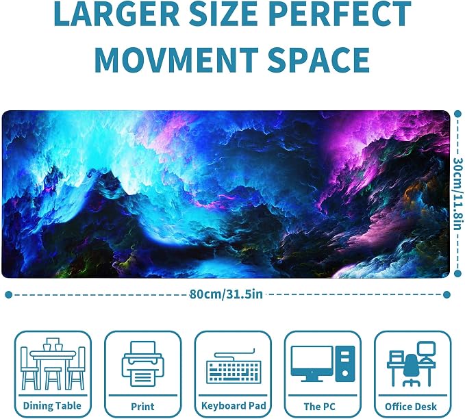 Dazzling Galaxy Gaming Mouse Pad Blue Desk Mat XL Mouse Gaming Pads, Starry Sky Keyboard Pads Extra Large Desktop Computer Mats with Non-Slip Base & Stitched Edges, Vintage Office Decor 31.5x11.8 - Image 2