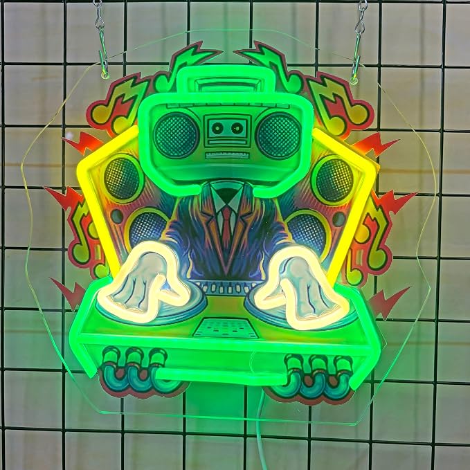 DJ Neon Sign Music Light Sign Pop Art With UV Printed background Room Wall Decor Man Gaming Room, Kids Room, Bar Decoration, Birthday Party Gifts by sikooruledneonsign