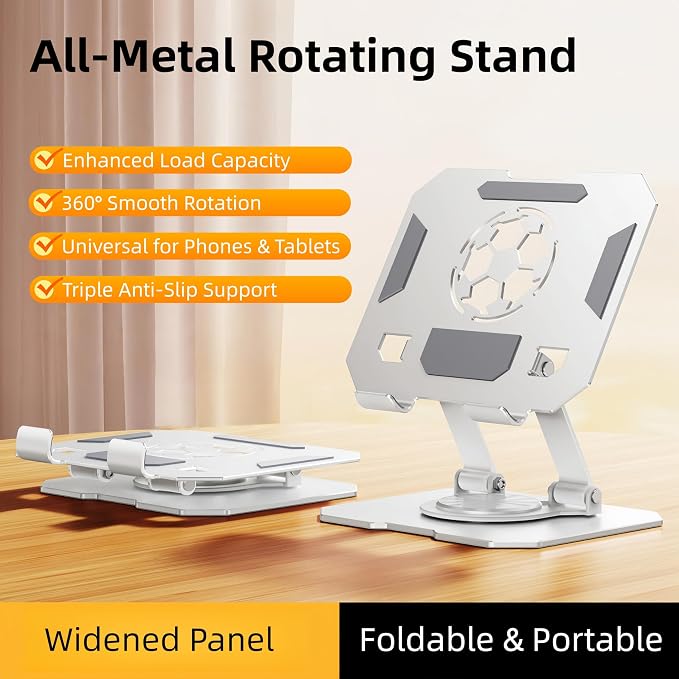 360° Rotatable Metal Tablet Stand(Backboard Soccer Cutout Design), Adjustable Folding Desktop Stand for iPad/iPhone/Switch, Universal Use for Office/Movie/Studying/Drawing/Gaming, Silver - Image 2