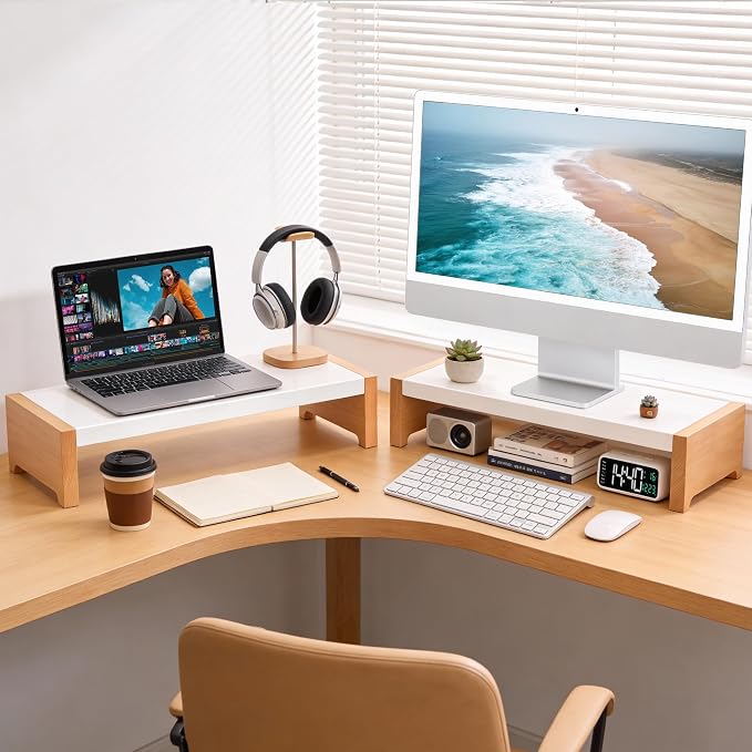 ARCOBIS Monitor Stand Riser | White Metal & Wood Computer Monitor Stand Riser for Desk, Max Load Capacity 40LB - Image 5