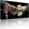 Extended Gaming Mousepad with Cross and Dollar Bill Designs, 35.4 x 15.7 inches, Featuring a Non-Slip Base and Waterproof Surface, Suitable for Home Office and Work environments. by YUANSM