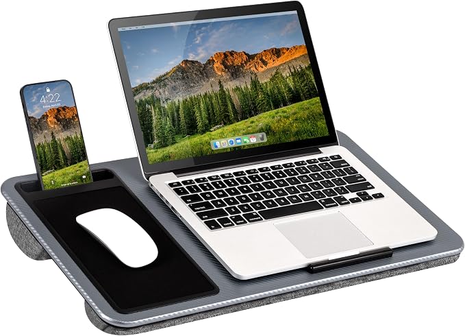 LAPGEAR Home Office Left-Hand Lap Desk – Silver Carbon, Fits 15.6” Laptops by LapGear