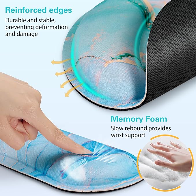 Mouse Pad Blue, 3-in-1 Mouse Pad with Wrist Rest for Keyboard and Mouse - Image 5