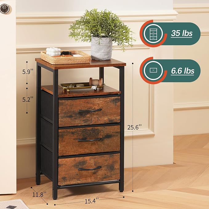Yoobure Night Stand with Charging Station, LED White Nightstand for Dorm - Image 3