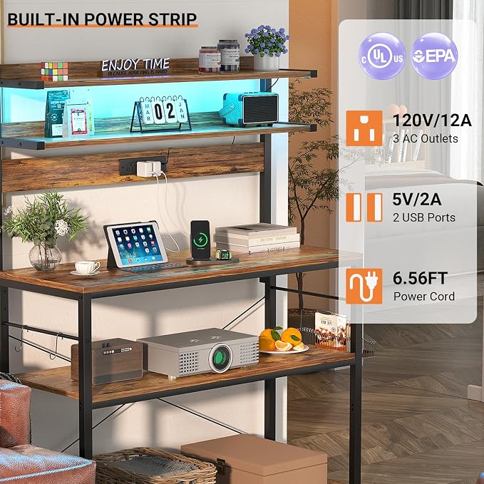 Aheaplus Bakers Rack with Power Outlet & RGB LED, 31.5 In Coffee Bar Table - Image 3