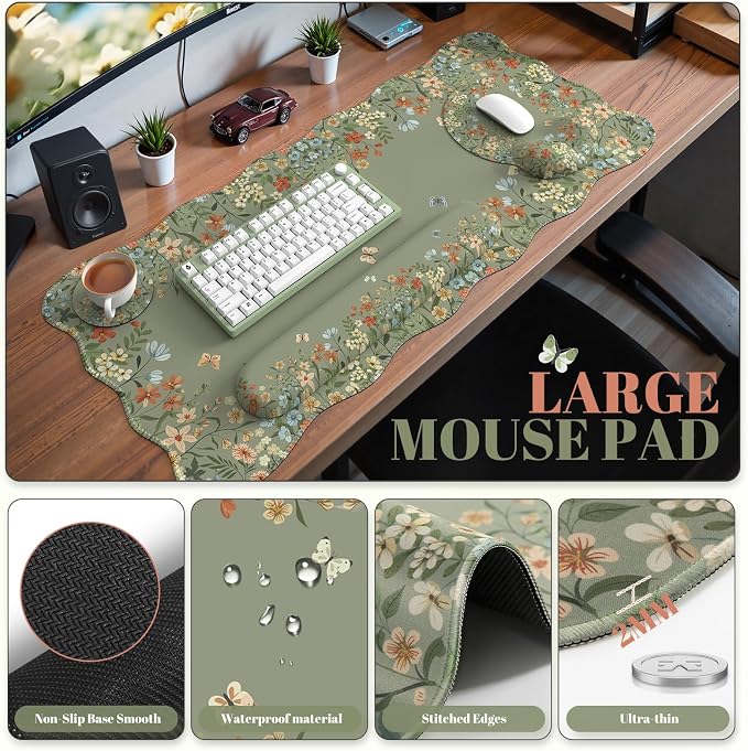 iCasso Keyboard Pad for Workspace, Green 35.4"x15.7" Desk Protector - Image 2