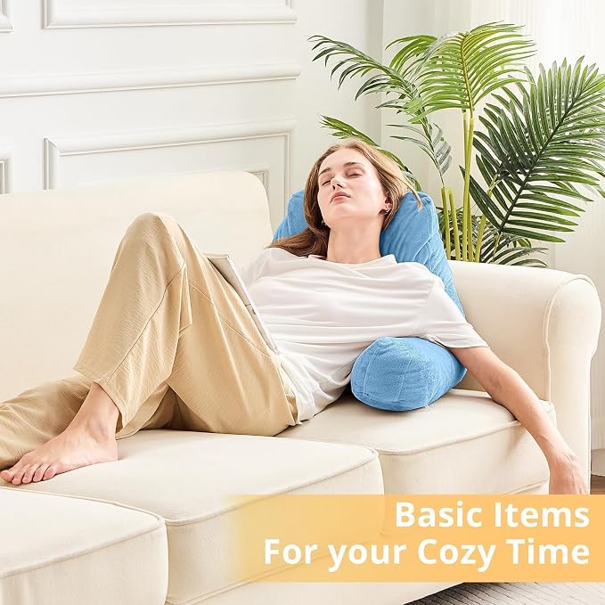 Sasttie Reading Pillow for Bed, Back Pillow for Sitting Up, Blue - Image 9