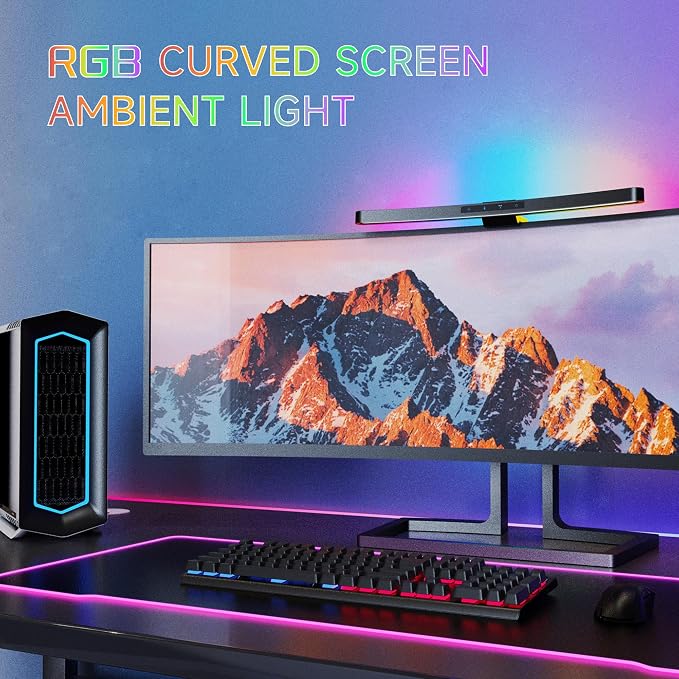 ONWAY Curved Monitor Light Bar with RGB Backlight, Wireless Remote Touch Control, No Glare Lamp with Camera Base for Gaming/Office Computer Setup - Image 5